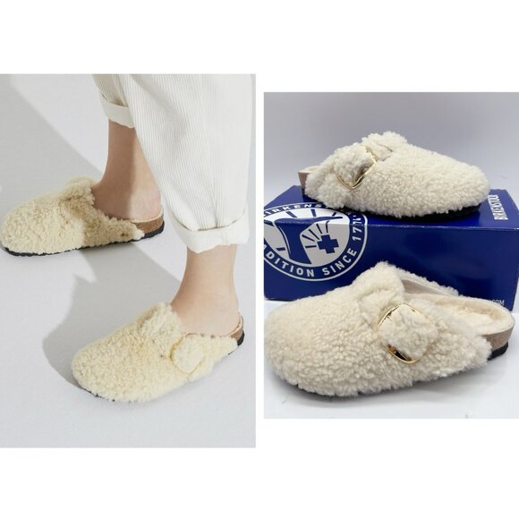 Birkenstock Boston Big Buckle Shearling Teddy Eggshell EU 36 Womens U.S. 5- 5.5 - Picture 1 of 14